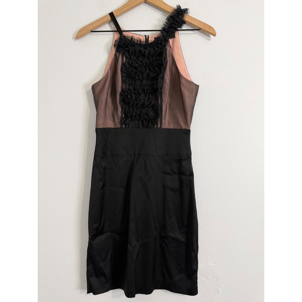 BCBGMaxAzria - Silk Ruffle Cocktail Dress Black‎ and Blush Size 2